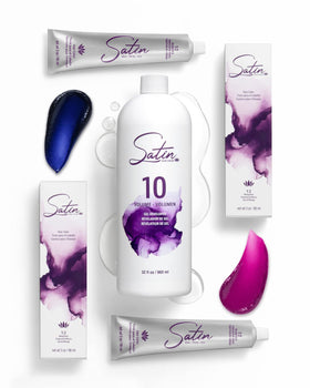 2 Tubes of Satin Color and 10 Volume Developer Bundle - Hair Party Pack (Blue & Pink)