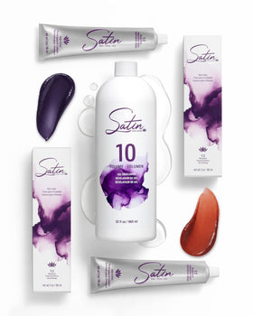 2 Tubes of Satin Color and 10 Volume Developer Bundle - Hair Party Pack (Plum & Purple)