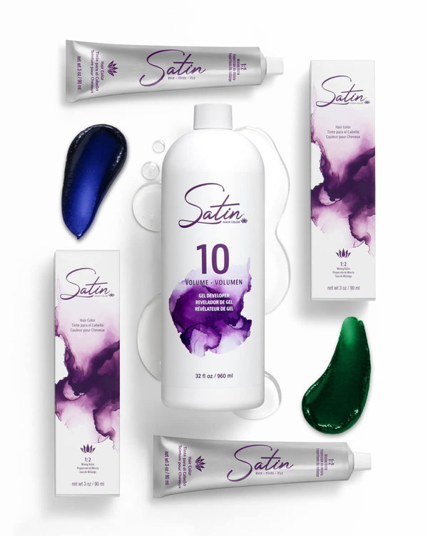 2 Tubes of Satin Color and 10 Volume Developer Bundle - Hair Party Pack (Blue & Green)