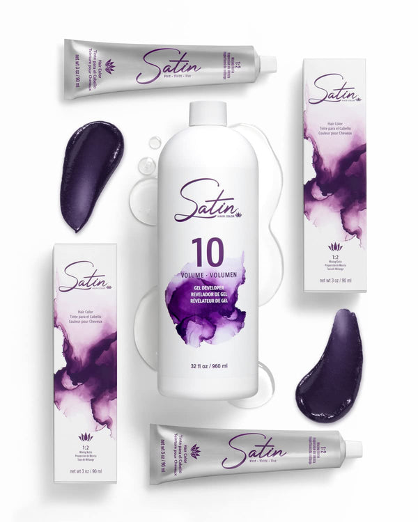 2 Tubes of Satin Color and 10 Volume Developer Bundle - Hair Party Pack (Double Purple)